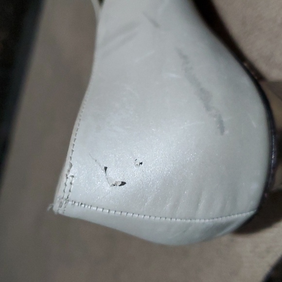 SALVATORE FERRAGAMO SILVER HEELS LEATHER SIZE 7 1/2 ARCHITECTURE ART DECO - Picture 11 of 15